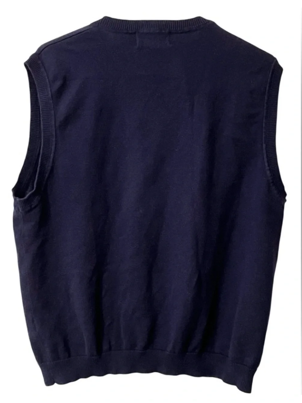 Vintage Chaps Ralph Lauren Sweater Vest M Navy Cotton Hand Framed Preppy Crest